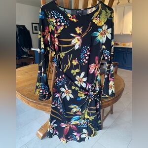Black party dress with flower print